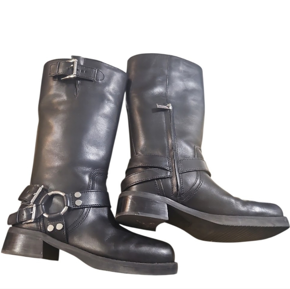 MICHAEL Michael Kors Crosby Black Leather Moto Boots sz 6.5 - Picture 7 of 14